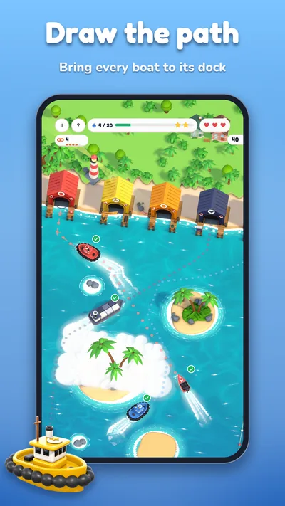 Draw the path. Bring every boat to its dock