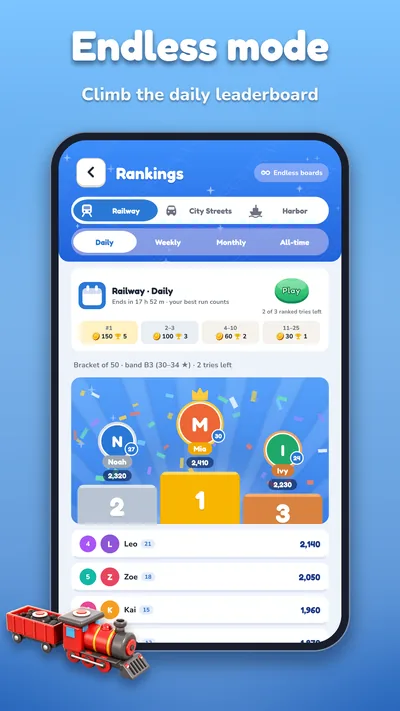 Endless mode. Climb the daily leaderboard