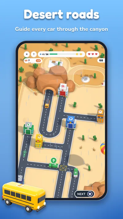 Desert roads. Guide every car through the canyon